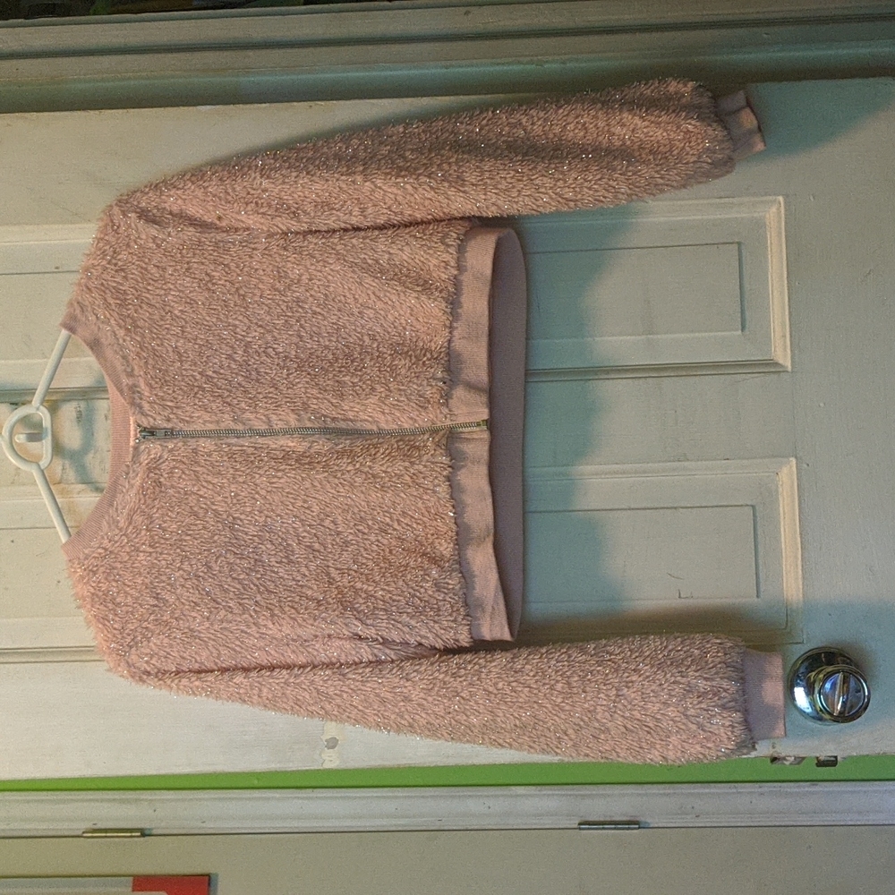 Cropped Pink Sparkly Faux Fur Coat